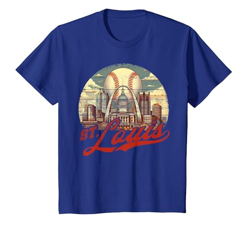 Vintage St. Louis Baseball American US Flag T-Shirt, Youth, Royal Blue, Large