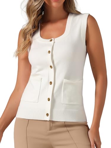 Image of Allegra K Sweater Vest for Women's Summer Casual Button Ribbed Sleeveless Knitted Tank Top