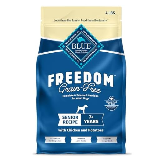 Blue Buffalo Freedom Grain-Free Senior Dry Dog Food, Provides Energy to Stay Active, Made in the USA with Natural Ingredients, Chicken & Potatoes, 4-lb Bag