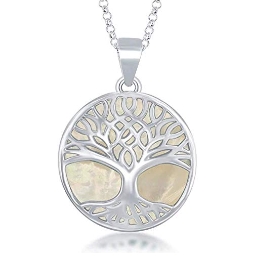 Sterling Silver Turquoise Stone Abalone Mother of Pearl Necklaces for Women - Tree of Life Necklace - Unique Pendant Necklaces - Fine Jewelry Gifts for Women