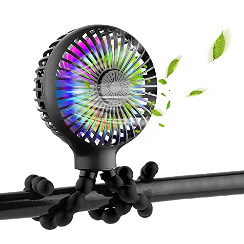 YKLWORLD Mini Stroller Fan, Handheld Portable Fan with Flexible Tripod, USB or Battery Powered Personal Desk Fan 3 Speed Baby Fan with LED Light & Aromatherapy for Car Seat Crib Bike Treadmill - Black YKLWORLD Mini Stroller Fan, Handheld Portable Fan with Flexible Tripod, USB or Battery Powered Personal Desk Fan 3 Speed Baby Fan with LED Light & Aromatherapy for Car Seat Crib Bike Treadmill - Black