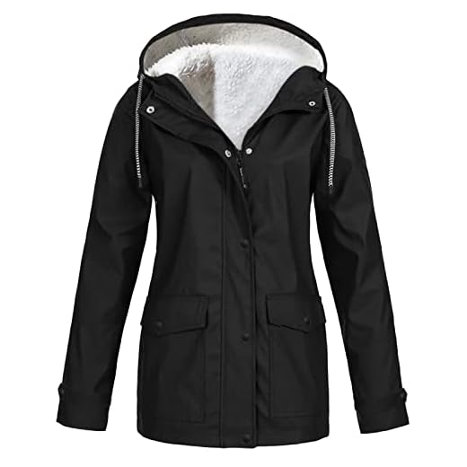 Impermeable Femme Coupe Vent Manteau de Pluie avec Capuche Mes Commandes Zippé Chaude Veste Outdoor Sport Grande Taille Blousons Adulte Automne Pas Cher Hauts pour Femmes Noir 5XL