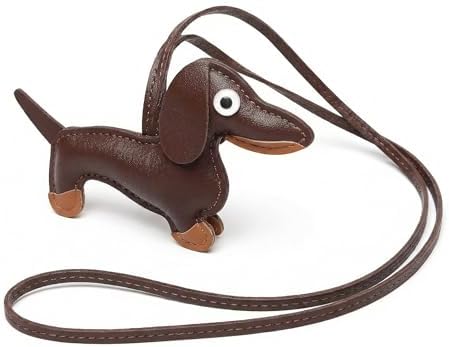 achshund Leather Bag Charm, Handmade Cute Sausage Dog Purse Pendant with Leather Strap image 3