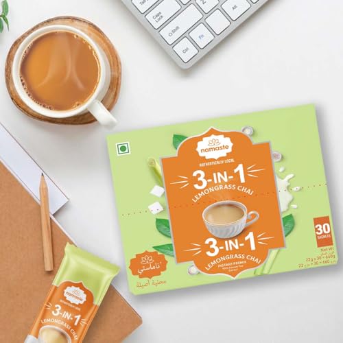 Image of Namaste Chai Instant Tea Premix Lemongrass Flavour | Assam | Milk and Sugar | Ready Mix Powder (30 Count, Pack of 3)
