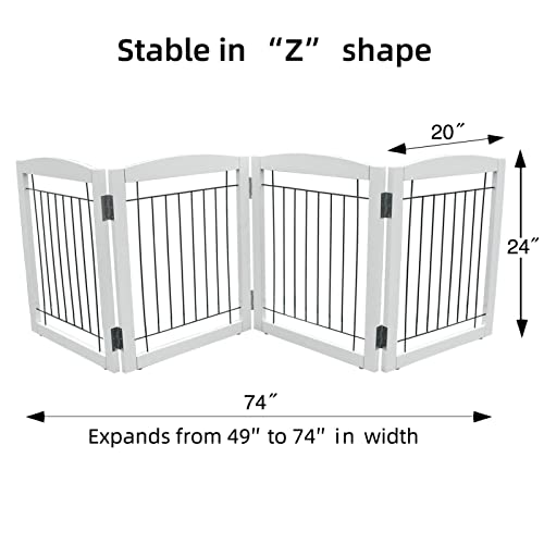 Zjsf Freestanding Foldable Dog Gate For House Extra Wide Wooden White Puppy Gate Stairs Dog Gates Doorways Tall Pet Gate 4 Panels Fence 80‘’W X 24''H #TOP4
