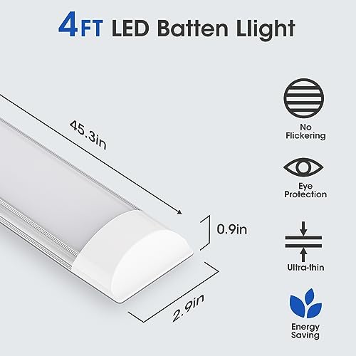 HUMIGA 2 Pack 4FT LED Batten Light, 40W 3600LM Slim Profile Wide Tube Lighting for Ceiling of Indoor Home Shop Office Cool White 6500K - Image 2