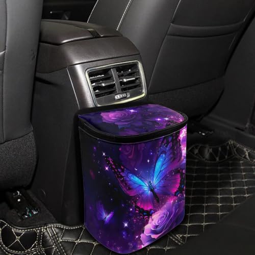 Image of Butterfly Rose Trash Bag with Lid Storage Bag Proof Organizer with Adjustable Straps for Men and Women Universal for SUVs, Trucks