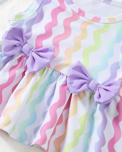Image of Toddler Girl Swimsuit Baby Girl Bathing Suit Long Sleeve Floral Zipper One-Piece Rash Guard Swimsuit with Hat