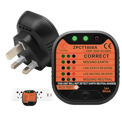Socket Tester UK 220-250V Plug Tester with LCD Display Portable Automatic RCD GFCI Sockets Outlet Testers Circuit Polarity Voltage Detector for Power Plug Wiring Detection Leakage Current Testing