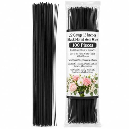 Mandala Crafts 22 Gauge Black Florist Stem Wire for Floral Arrangements