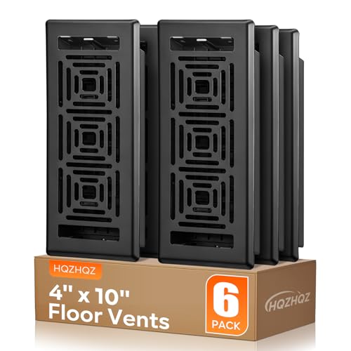 Floor Register 4x10 Heavy Duty Walkable Steel Floor Vent Covers Easy Adjust Air Flow Direction Floor Registers Black Floor Vents Boston Design Air Vents for Home 6 Pack