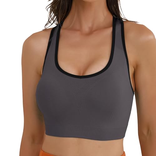 Image of Match Women's Seamless Racerback Sports Bra with Removable Pads Strappy Workout Bra Top for Yoga Gym Running Fitness (New Size)