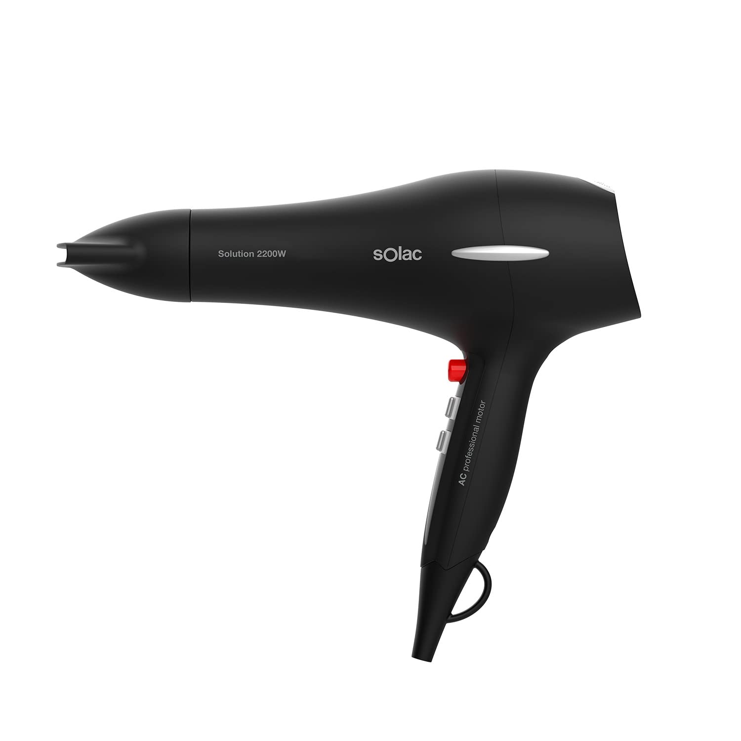 Solac Solution SP7195 - Secador de pelo con motor AC profesional, 2200W de potencia, 2 velocidades, 3 temperaturas, golpe aire frío, filtro extraíble, concentrador y difusor
