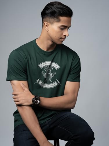 Image of T-Shirt for Men - 100% Cotton Ladakh Motorcycle Rider Half Sleeve Round Neck Graphic Print | Regular & Oversized Fit | 180 /220 GSM | S-5XL | Black, Navy Blue, Olive, Red, White