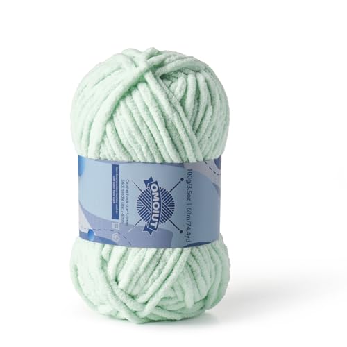 Image of Chunky Chenille Yarn for Crocheting, Baby Yarn for Crocheting Soft Blankets, Bulky Yarns for Crochet Amigurumi, 100g (74.3yds) Fluffy Velvet Yarns for Hand Knitting (Baby Green)