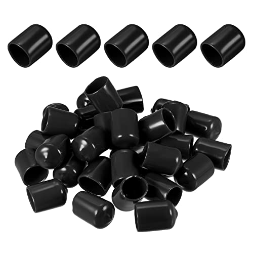 DMiotech 50 Pack 1/2" ID Black Screw Thread Protectors Rubber End Caps Bolt Covers for Screw Bolt Furniture Pipe