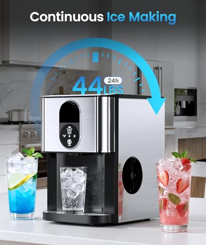 Image of Antarctic Star Countertop Nugget Ice Maker, 2.4L Tank, 44 lbs /24H, Silver | Chewable Pellet Ice Machine with Contactless Dispensing, 2.4L Removable Reservoir and Self-Cleaning for Home or Office