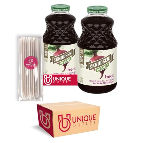 R.W. Knudsen 2-Pack of Organic Beet 100% Juice 32 fl oz Glass Bottle + Sugarcane Food Grade Disposable Straws by Unique Outlet Brand