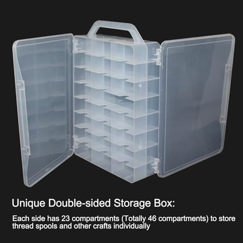 Image of 46 Grids Sewing Storage Box Double-sided Storage Organizer Portable Thread Box Storage Clear Plastic Organizer Box for Embroidery and Sewing Threads, Beads, Small Crafts