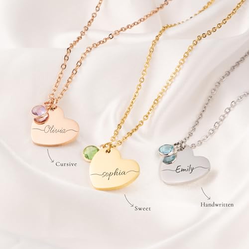 Custom Heart Name Necklace with Birthstone – Personalized Jewelry Gift for Her | Birthday, Christmas, Mother's Day,Valentine’s Day Gifts for Women, Daughter, Girls3