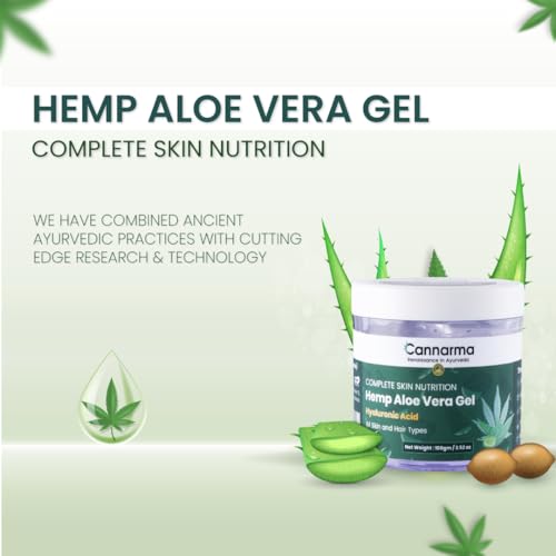 Image of Hemp Aloe Vera Gel with Hyaluronic Acid, D-Panthenol with Vitamin B5 | Multipurpose Use For Face, Body & Hair | Glowing & Soothing Skin, Anti-Ageing & Acne | All Skin Types |100 gm