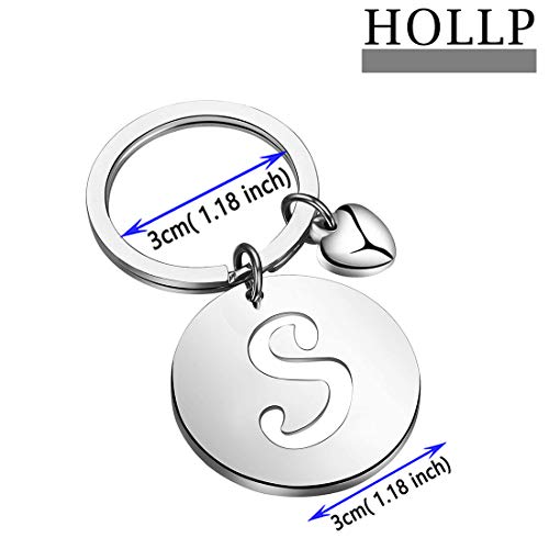 Hollp Initial Disc Charm Keychain 26 Initial Letter Alphabet Key Ring A-Z Initial English Charm Keychain (Silver-S) #TOP6