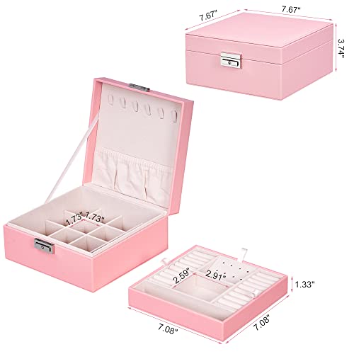 Bewishome Jewelry Box For Girls Women, Jewelry Organizer Box Valentines Day Gifts For Women Ladies, Girls Earring Storage Box Jewelry Case With Removable Tray For Necklace Earrings Rings, Pink Ssh58F #TOP5