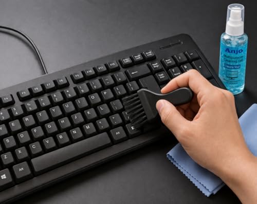 Image of Anjo 3 in 1 Combo of Wired Keyboard, 3 in 1 Cleaning Kit 100ml with Cloth & Brush, OTG C Male to A Type Female