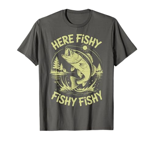 Men Here-Fishy Fishing Dad Gift from Daughter Boys Bass Fish T-Shirt