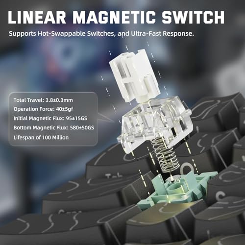 Image of ATTACK SHARK X68 PRO HE Wireless Rapid Trigger Gaming Keyboard with Adjustable Actuation,8K Polling Rate,Hall Effect Magnetic Switch,Hot-Swap,RGB Backlit,BT /2.4GHz /Wired,for FPS Games- Contour Black