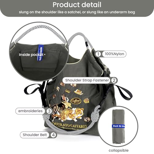 Image of Ball&Chain Women Embroidery Shoulder Handbag Nylon Pockets Bag Ladies Crossbody Purse Fashion Tote Handle Satchel,15x16 in (Dark Grey, Small)