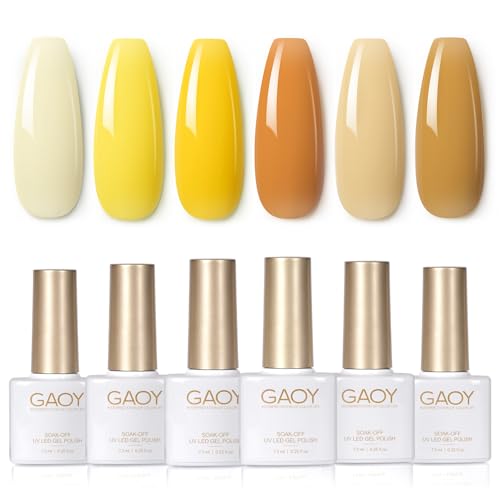 Image of GAOY Pastel Yellow Spring Gel Nail Polish Set, 6 Colors Orange Soak Off UV Light Cure Gel Polish Kit for Salon and Nail Art DIY at Home
