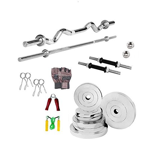 - GOLD FITNESS 16Kg Steel Plates Home Gym Set with 3ft Curl Rod and 5ft Plain Rod