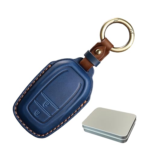 スマートキーケース 本革 トヨタ キーリング 牛革 立体成形 プレゼント TOYOTA カローラ プリウス シエンタ ノア ヴォクシー アルファード ヴェルファイア ハリアー に適合 (Eタイプ 2ボタン, ブルー)