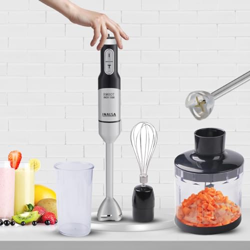 INALSA Hand Blender for Kitchen 1500 Watts|Super Silent DC Motor| Variable Speed & Turbo Function| 600ML Chopper& Multipurpose Jar|Titanium Coated Blade & Detachable Stem|Black/Silver(Robot Inox 1500) (B0CV174BN4) Amazon Price History, Amazon Price Tracker