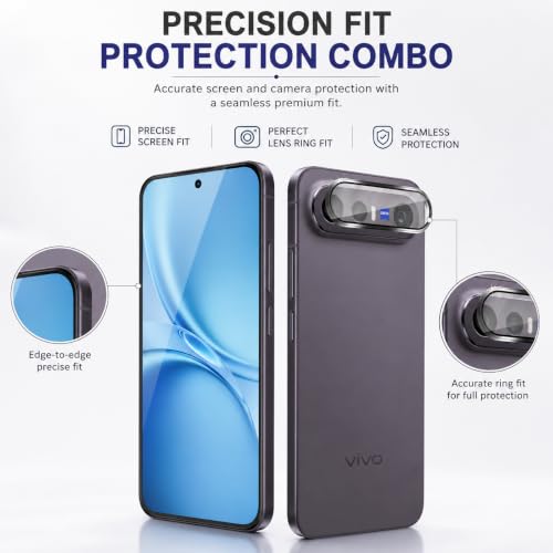 Image of FIRST MART Tempered Glass for Vivo X300 FE 5G with Black Camera Ring Guard & Installation Kit | HD Clear Edge-to-Edge Screen Protector, Scratch Resistant, Case-Friendly | Pack of 1