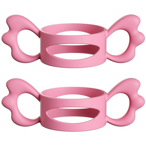 Image of FAREVER Baby Bottle Handles, Easy Grip Bottle,Silicone Wide-Neck Bottle Handle, Outer Diameter Over 6cm for Bottle Pink Pink (2 Pack)