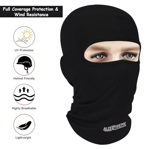 Image of Allextreme Full Face Mask for Riders Anti-Pollution UV Sun Protection Pin Mesh Balaclava Neck Cover Bandana Helmet Liner for Men & Women Biker Hiking Cycling Protective Bike Riding Gear (Black)