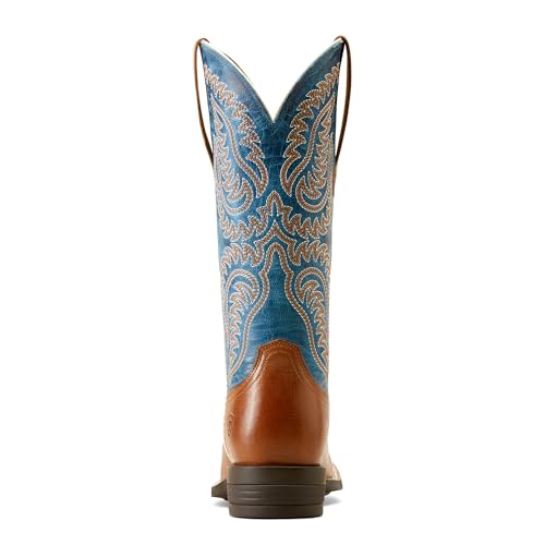 Ariat Womens Cattle Caite Stretchfit Embroidered Square Toe Casual Boots Mid Calf Low Heel 1-2" - Blue, Brown2