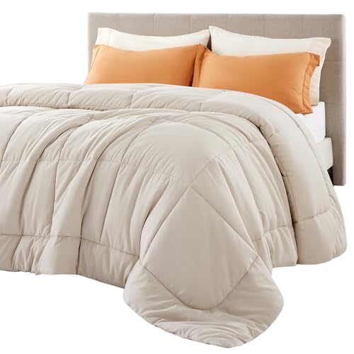 Image of Bedsure Comforter Duvet Insert - Quilted Comforters Queen Plus Size, All Season Duvet, GentleSoft Down Alternative Bedding Blanket, with 8 Tabs, Gifts for Women /Men,Linen,Queen Plus 90 x 90 Inches