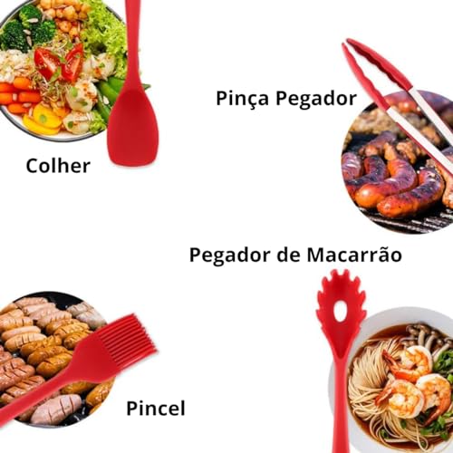Conjunto Utensílios Profissional 10 Peças Cozinha Silicone VERMELHO X-Matte