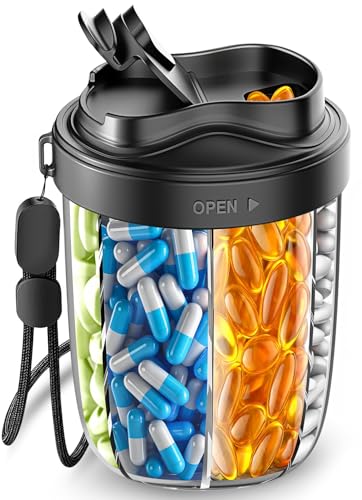 Image of Large Pill Organizer with 7 Large Compartments - Portable Pill Dispenser for Travel, Anti-Mix Design & Wide Opening Design, Easy Access to Vitamin Dispenser, Includes 20 Blank Stickers (Black)