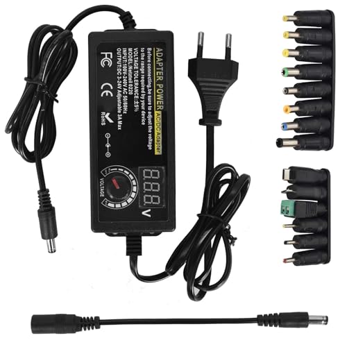 3V-24V Einstellbares Netzteil Universal Netzteiladapter 3A 72W Verstellbarer Netzadapter 100V-240V AC to DC mit LED Spannungsanzeige und 5 5x2 5mm 14 Tipps für Haushaltselektronik DC Motor 3A Max