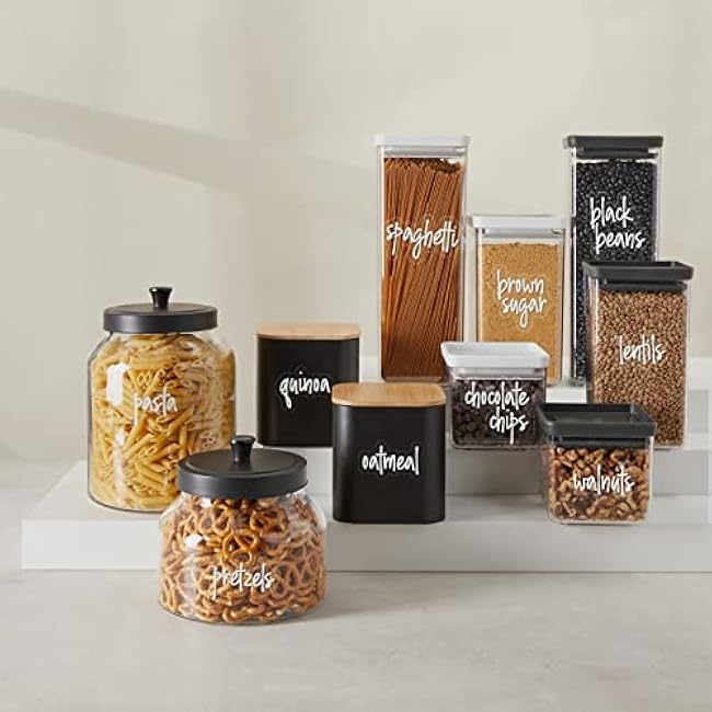Talented Kitchen 157 Pantry Labels for Food Containers & Jars - White Script Vinyl, Laminated - Water-Resistant & Reusable Preprinted Set - Spice Jar Labels & Kitchen Organization & Storage