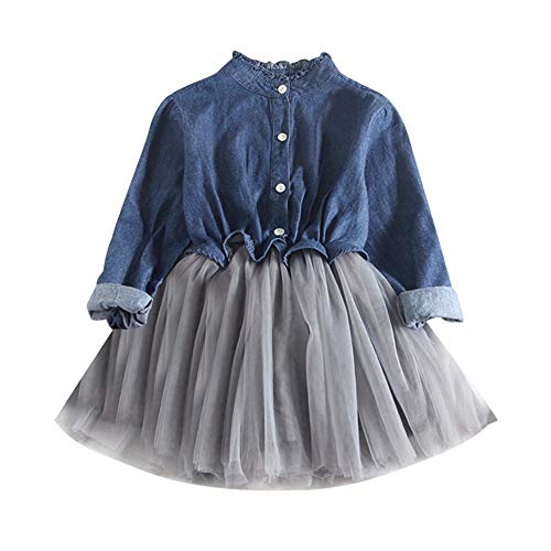 Toddler Baby Girls Denim Dress Long Sleeve Princess Tutu Dresses