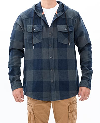 Image of ZENTHACE Men's Hooded Plaid Flannel Shirt Jacket Snap Button Flannel Hoodie with Hand Pockets (Heavyweight 10.6 Oz Fabric)