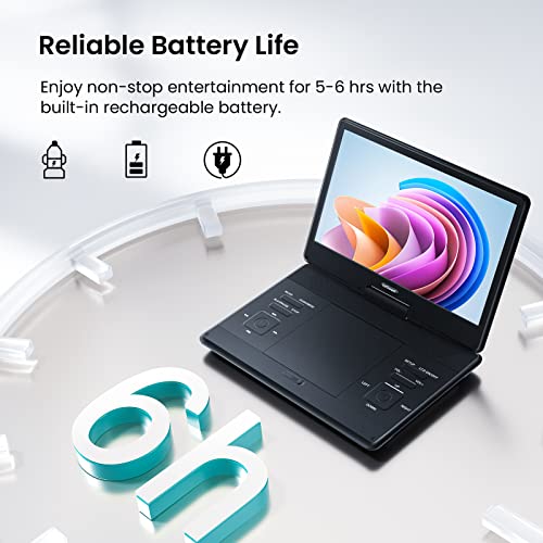 Image of ieGeek 15.9 inch Portable DVD Player - with 14.1 inch Large HD Screen, 6 Hours Rechargeable Battery, High Volume Speakers, Region Free, Support USB /SD /Headphone /Sync TV and Multiple Formats, Slow Play, Black