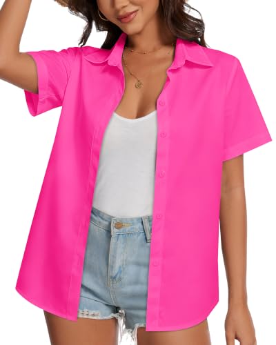 Image of Women Hawaiian Shirt Button Down Summer Tops Beach Short Sleeve Blouse