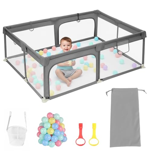 GYCS Parque Infantil, Parque De Juegos para Niños, Gran Parque Infantil, Plegable, con Base Antideslizante, Barrera Parque Bebe, Tejido Oxford para Interior Y Exterior,Dark Gray,200X200X60CM