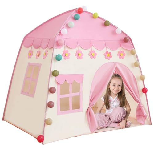 Tienda de campaña Princesa, Tienda de Juegos de Tela Oxford con Puerta, Cortina y Ventana ventilada, 51 x 39 x 51 Pulgadas, casa de Juegos Agradable para la Piel para 3-4 niños con luz de Bola.